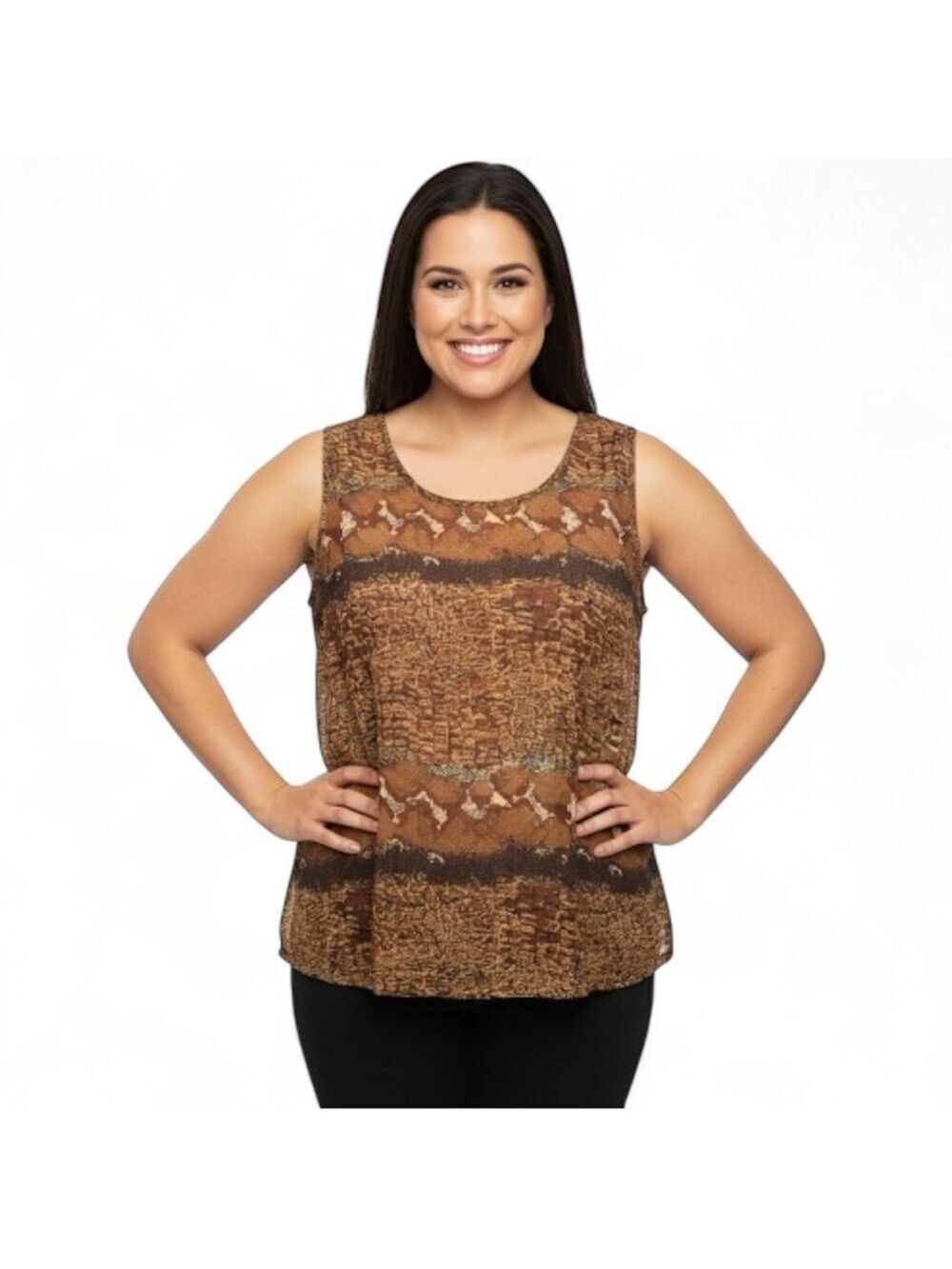 Fleurs by Elegant Additions Women’s Size 2X Brown Geometric Animal Print Sleevel